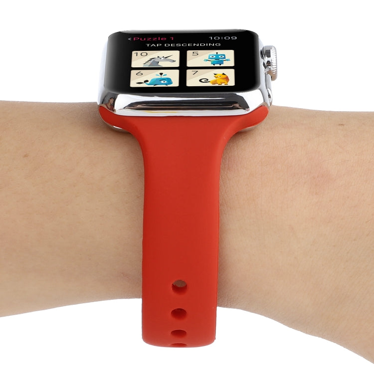 Skorter | For Apple Watch 5 & 4 44mm / 3 & 2 & 1 42mm Thin Silicone Double Buckle Watch Band (Red)
