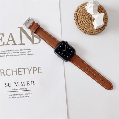Skorter | For Apple Watch 5 & 4 44mm / 3 & 2 & 1 42mm V Tail Style Stitching Leather Watch Band (Brown)