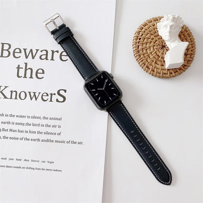 Skorter | For Apple Watch 5 & 4 44mm / 3 & 2 & 1 42mm V Tail Style Stitching Leather Watch Band (Dark Blue)