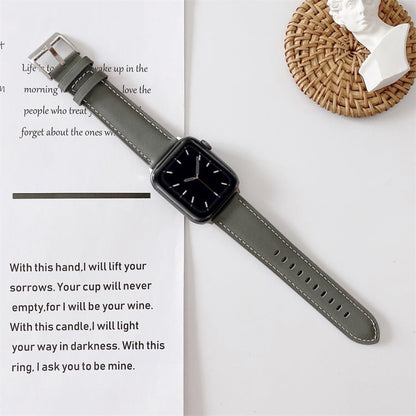 Skorter | For Apple Watch 5 & 4 44mm / 3 & 2 & 1 42mm V Tail Style Stitching Leather Watch Band (Gray)