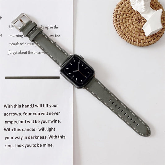 Skorter | For Apple Watch 5 & 4 44mm / 3 & 2 & 1 42mm V Tail Style Stitching Leather Watch Band (Gray)