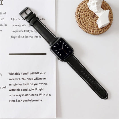Skorter | For Apple Watch 5 & 4 44mm / 3 & 2 & 1 42mm V Tail Style Stitching Leather Band (Black)