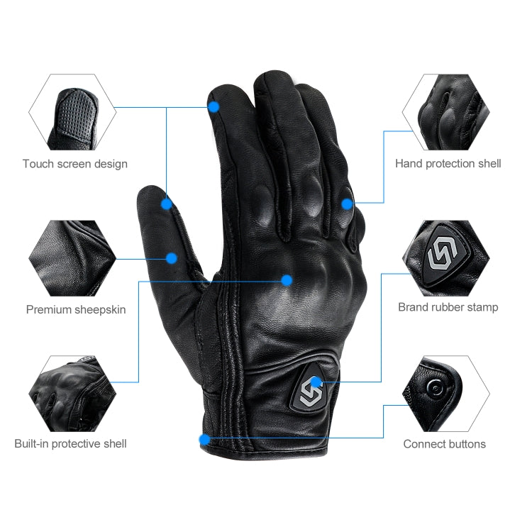 Skorter | WUPP CS-1047A Motorcycle Racing Cycling Windproof Leather Full Finger Gloves, Size:L(Black)