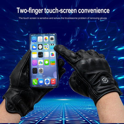 Skorter | WUPP CS-1047A Motorcycle Racing Cycling Windproof Leather Full Finger Gloves, Size:L(Black)
