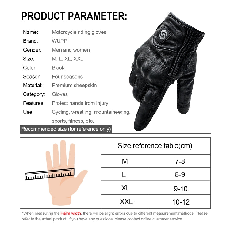 Skorter | WUPP CS-1047A Motorcycle Racing Cycling Windproof Leather Full Finger Gloves, Size:XL(Black)