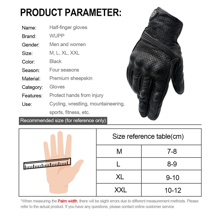Skorter | WUPP CS-1049A Outdoor Motorcycle Cycling Breathable Leather Full Finger Gloves with Holes, Size:M(Black)