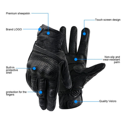 Skorter | WUPP CS-1049A Outdoor Motorcycle Cycling Breathable Leather Full Finger Gloves with Holes, Size:M(Black)