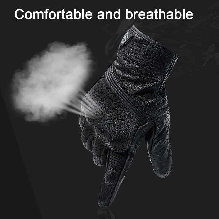 Skorter | WUPP CS-1049A Outdoor Motorcycle Cycling Breathable Leather Full Finger Gloves with Holes, Size:M(Black)