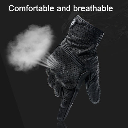 Skorter | WUPP CS-1049A Outdoor Motorcycle Cycling Breathable Leather Full Finger Gloves with Holes, Size:M(Black)