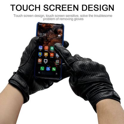 Skorter | WUPP CS-1049A Outdoor Motorcycle Cycling Breathable Leather Full Finger Gloves with Holes, Size:M(Black)