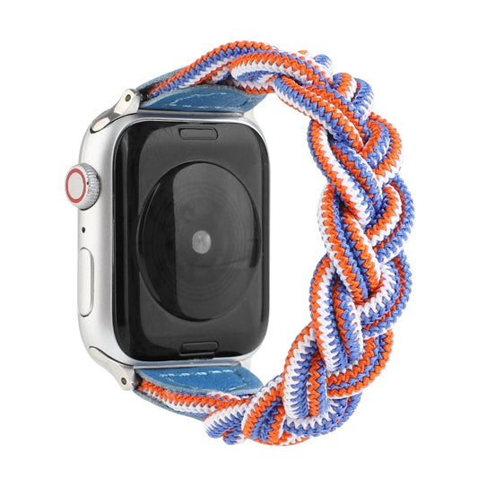 Skorter | Elastic woven bracelet for Apple Watch Ultra 49mm & Watch Ultra 2 49mm / Series 9 & 8 & 7 45mm / SE 3 & SE 2 & 6 & SE & 5 & 4 44mm / 3 & 2 & 1 42mm, Length: 120mm (Blue White Orange)