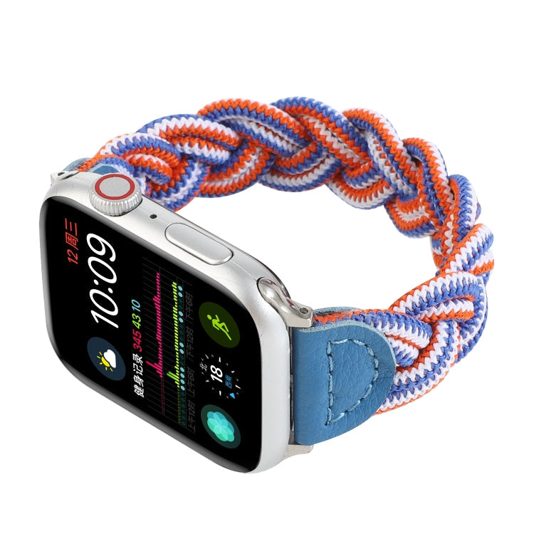 Skorter | Elastic Woven Watch Band for Apple Watch Series 7 45mm / 6 & SE & 5 & 4 44mm / 3 & 2 & 1 42mm, Length:150mm (Blue White Orange)