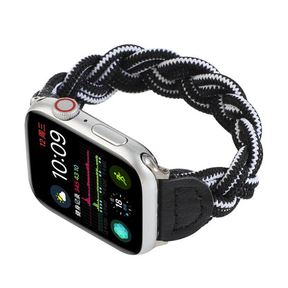 Skorter | Elastic Woven Watch Band for Apple Watch Series 7 45mm / 6 & SE & 5 & 4 44mm / 3 & 2 & 1 42mm, Length: 150mm (Black White)