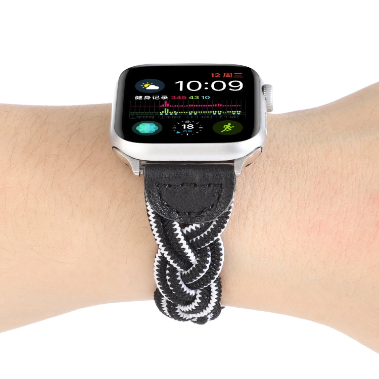 Skorter | Elastic Woven Watch Band for Apple Watch Series 7 45mm / 6 & SE & 5 & 4 44mm / 3 & 2 & 1 42mm, Length: 150mm (Black White)