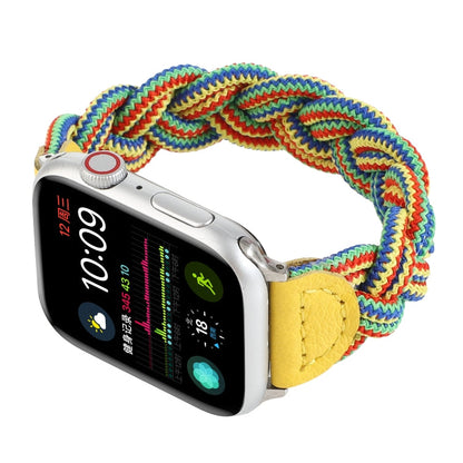 Skorter | Elastic Woven Watch Band for Apple Watch Series 7 45mm / 6 & SE & 5 & 4 44mm / 3 & 2 & 1 42mm, Length: 160mm (Yellow Green Orange)