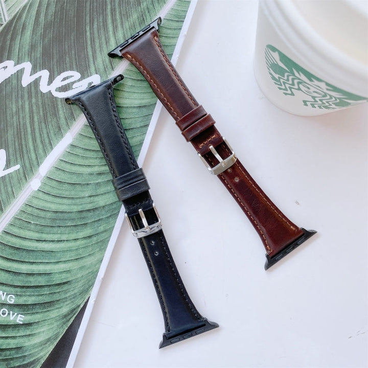 Skorter | Dubbelsidigt läderarmband för Apple Watch Series 7 41mm / 6 &amp; SE &amp; 5 &amp; 4 40mm / 3 &amp; 2 &amp; 1 38mm (Mörkbrun)