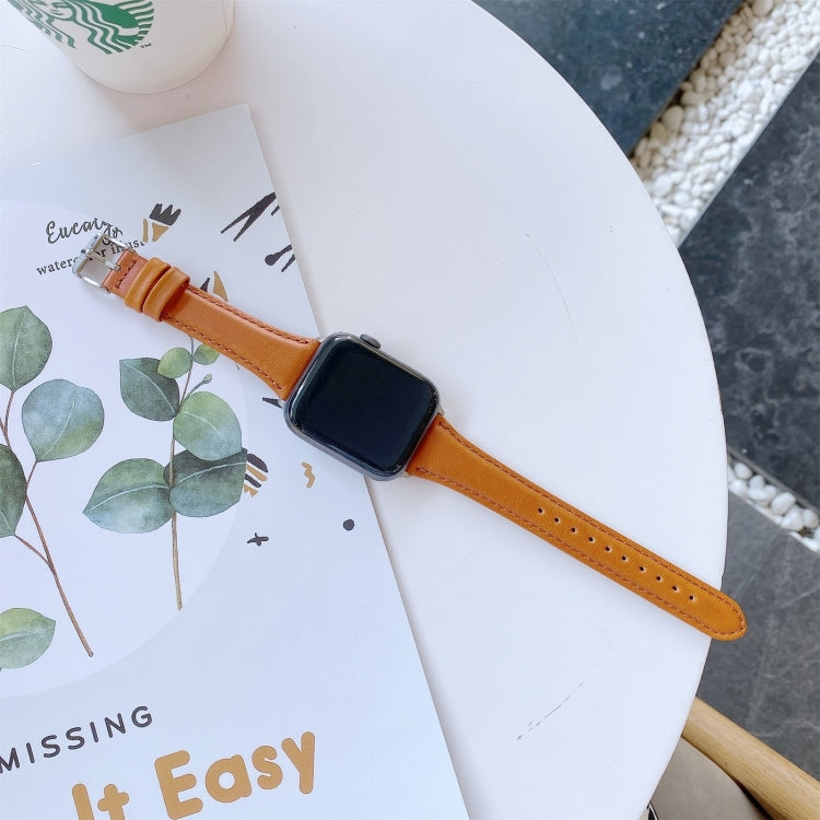 Skorter | Dubbelsidigt läderarmband för Apple Watch Ultra 49mm &amp; Watch Ultra 2 49mm / Serie 9 &amp; 8 &amp; 7 45mm / SE 3 &amp; SE 2 &amp; 6 &amp; SE &amp; 5 &amp; 4 44mm / 3 &amp; 2 &amp; 1 42mm (gulbrun)