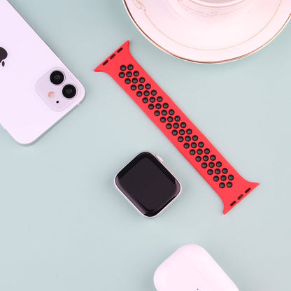 Skorter | Elastic Silicone Strap for Apple Watch Series 7 45mm / 6 & SE & 5 & 4 44mm / 3 & 2 & 1 42mm, Length:150mm (Red Black)