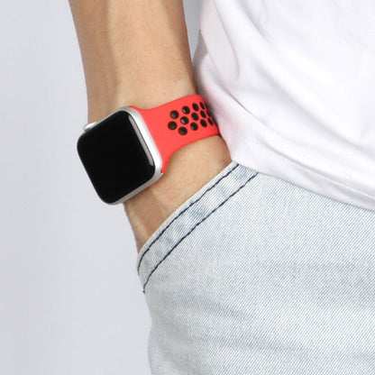 Skorter | Elastic Silicone Strap for Apple Watch Series 7 45mm / 6 & SE & 5 & 4 44mm / 3 & 2 & 1 42mm, Length:150mm (Red Black)