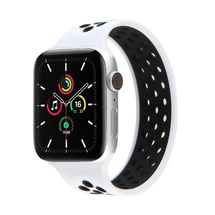 Skorter | Elastic Silicone Watch Strap for Apple Watch Series 7 45mm / 6 & SE & 5 & 4 44mm / 3 & 2 & 1 42mm, Length: 160mm (White Black)