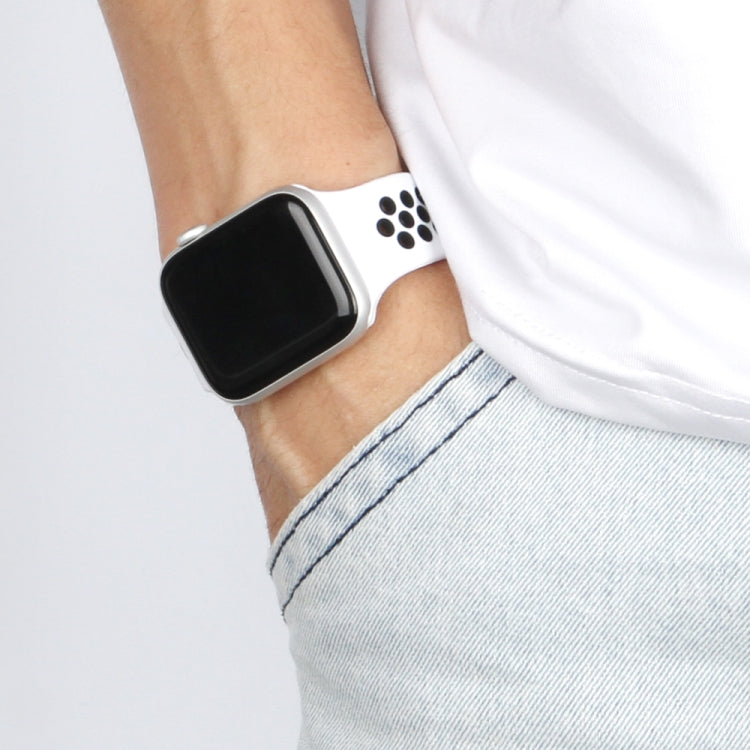 Skorter | Elastic Silicone Watch Strap for Apple Watch Series 7 45mm / 6 & SE & 5 & 4 44mm / 3 & 2 & 1 42mm, Length: 160mm (White Black)