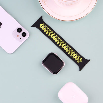 Skorter | Elastic Silicone Watch Strap for Apple Watch Series 7 45mm / 6 & SE & 5 & 4 44mm / 3 & 2 & 1 42mm, Length:160mm (Black Yellow)