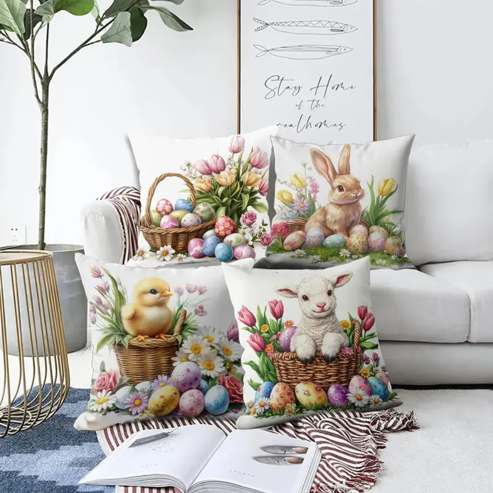 Skorter | Easter Floral Bunnies Cushion Cover | 4pcs Set
