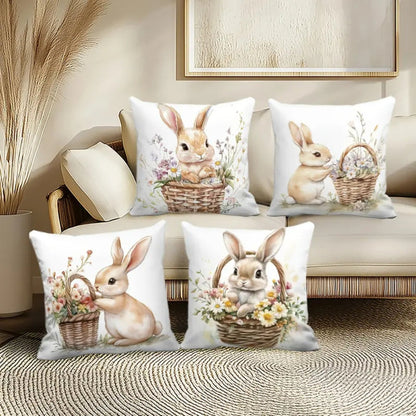 Skorter | Easter Floral Bunnies Cushion Cover | 4pcs Set