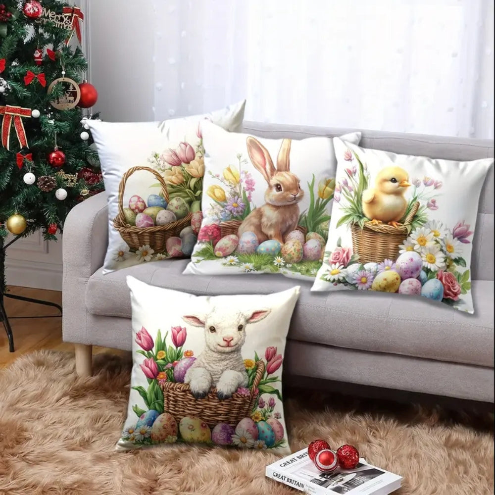 Skorter | Easter Floral Bunnies Cushion Cover | 4pcs Set