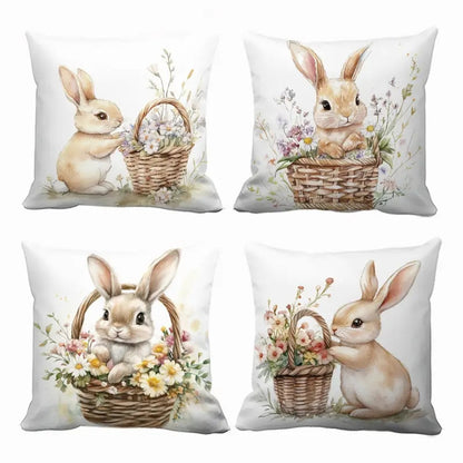 Skorter | Easter Floral Bunnies Cushion Cover | 4pcs Set