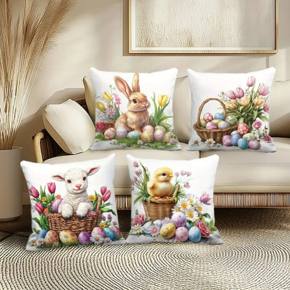 Skorter | Easter Floral Bunnies Cushion Cover | 4pcs Set