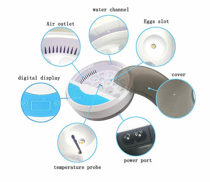 Skorter | Egg Incubator for Chicken Eggs Incubator for Egg Hatching Chicks with Temp Control LED Chicken Hatcher