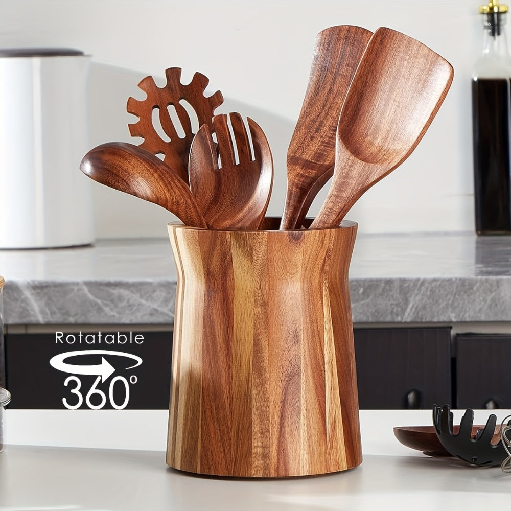 Skorter | Elegant Acacia Wood Rotating Utensil Holder