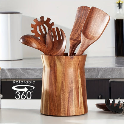 Skorter | Elegant Acacia Wood Rotating Utensil Holder