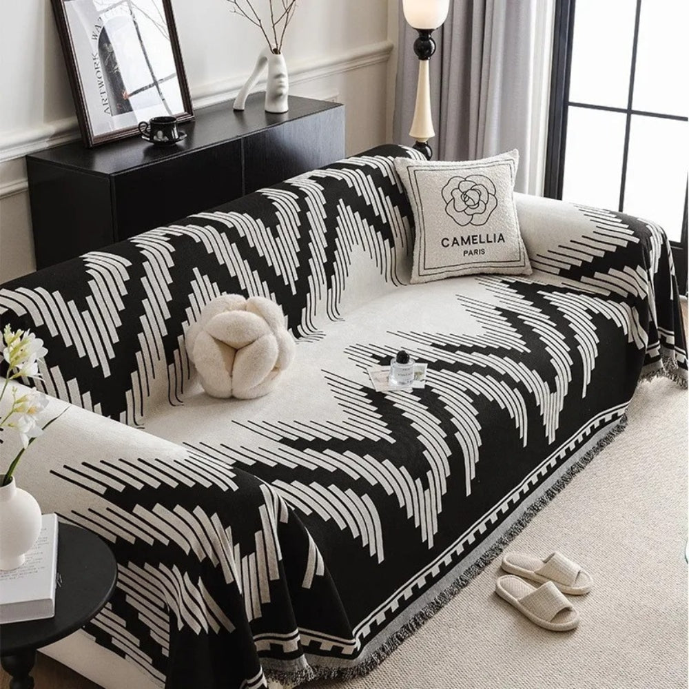 Skorter | Elegant Black and White Sofa Cover Protector