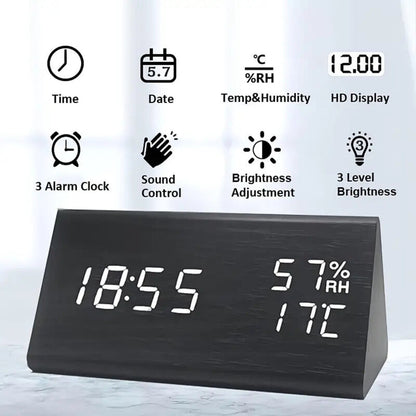 Skorter | Elora Wooden LED Alarm Clock Digital Display