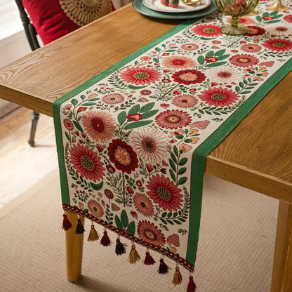 Skorter | Embroidered Floral Tassel Table Runner