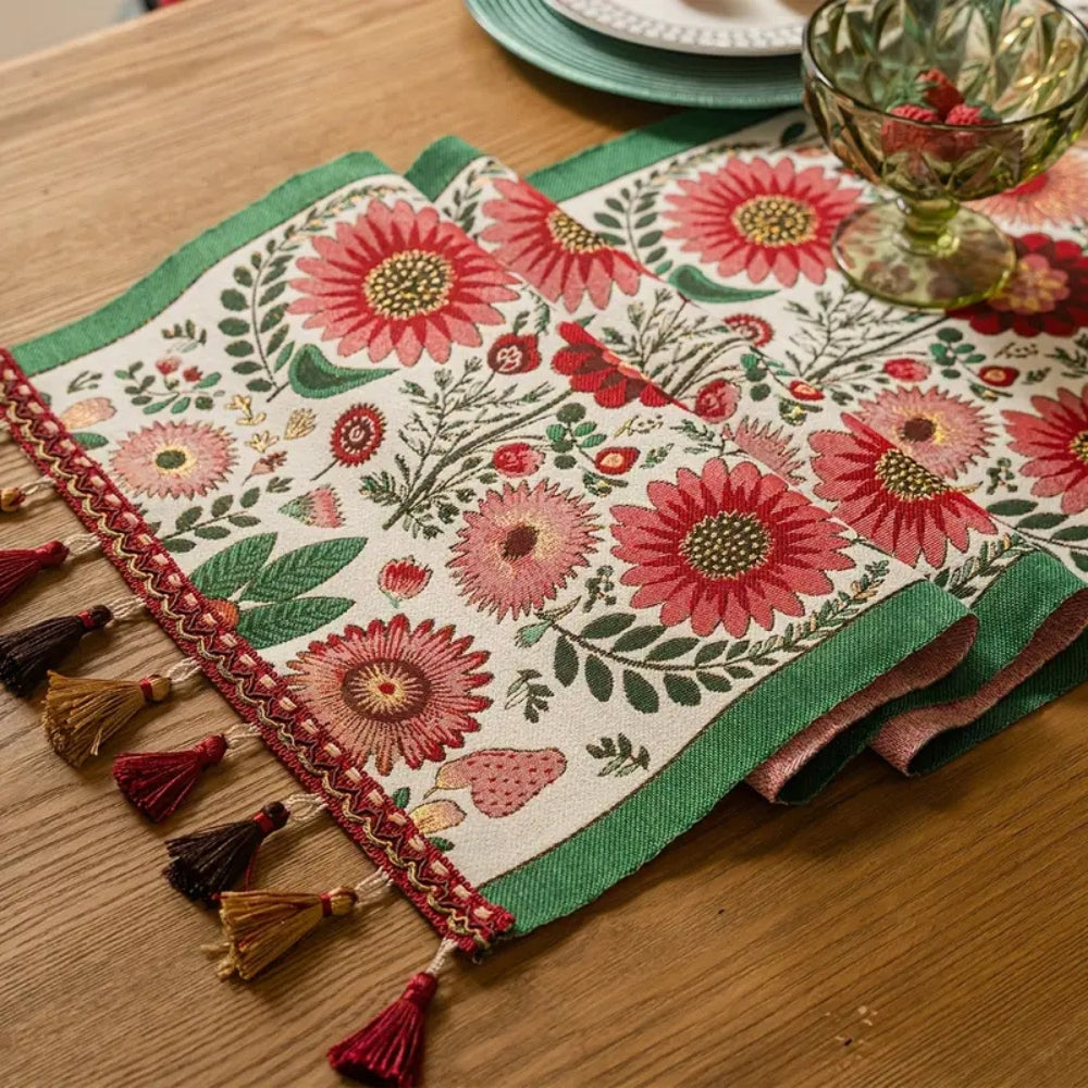 Skorter | Embroidered Floral Tassel Table Runner