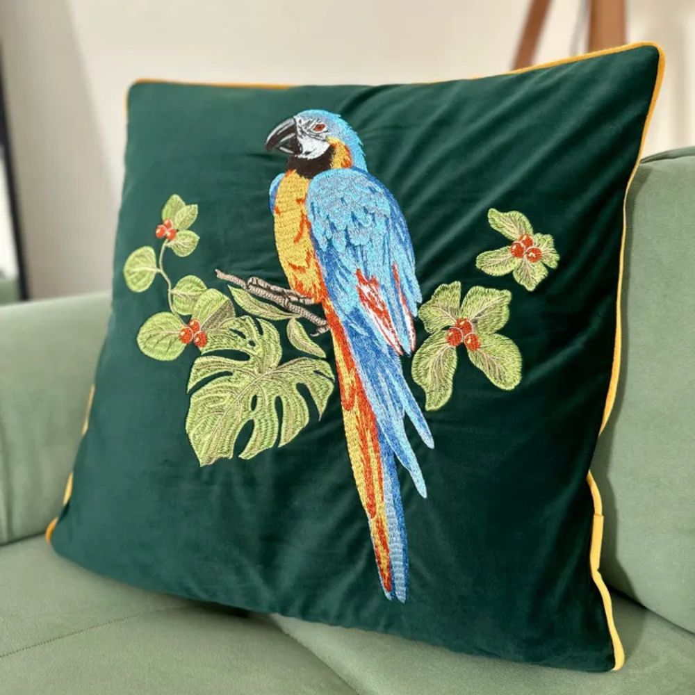 Skorter | Embroidered Parrot Cushion