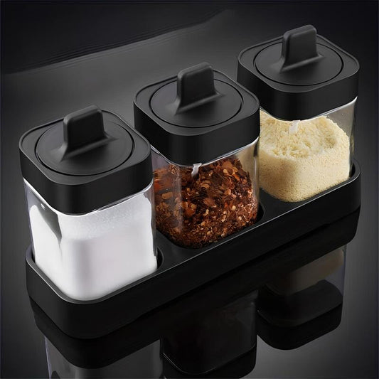 Skorter spice jar with tray and integrated spoons