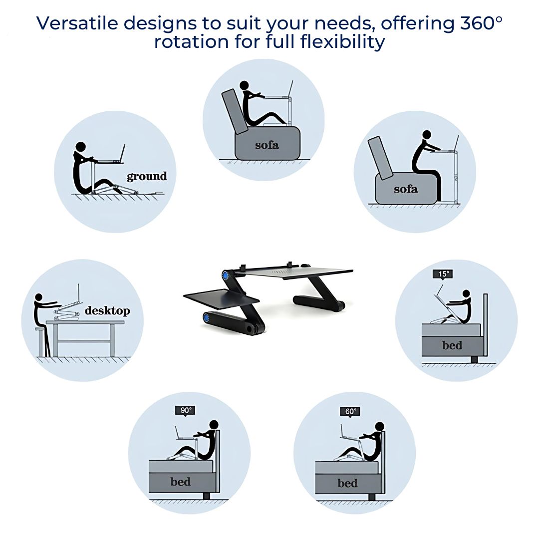 Skorter | Adjustable Laptop Stand for Bed, Couch & Desk - Ergonomic Design with Cooling Function for Comfort and Productivity