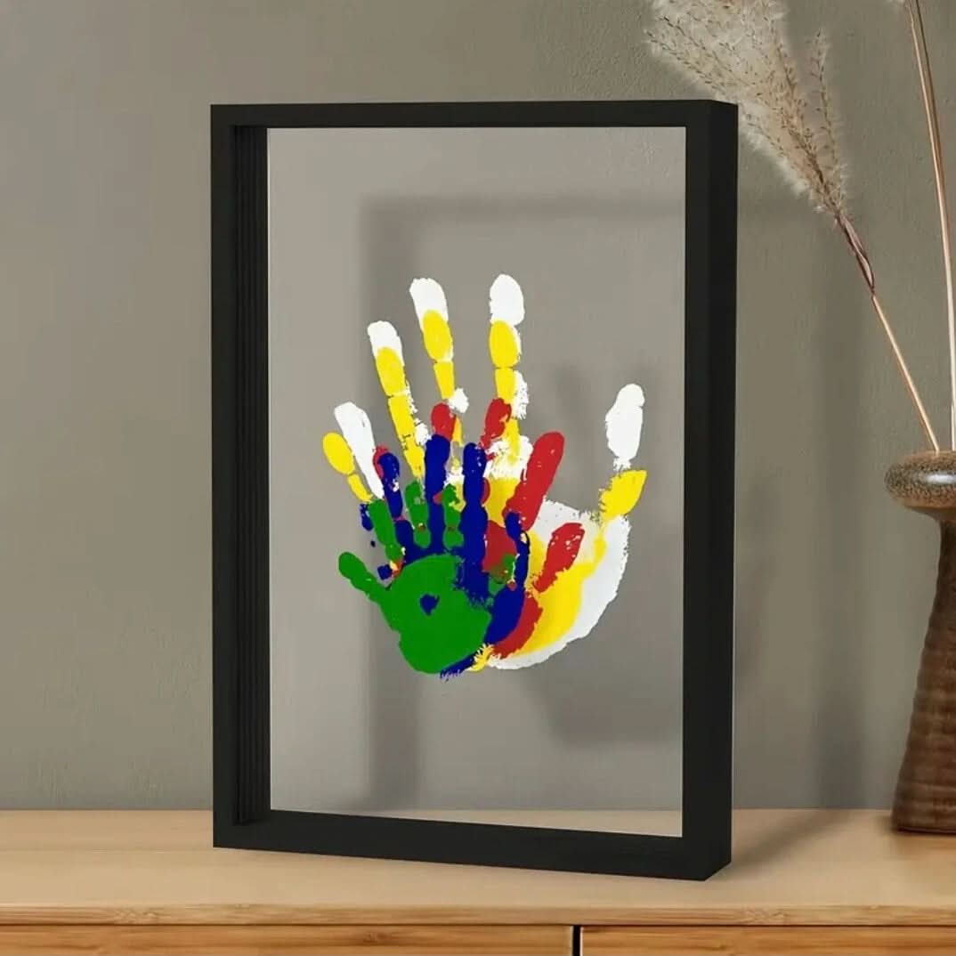Skorter | Baby memory frame made of wood with clay for hand & foot prints
