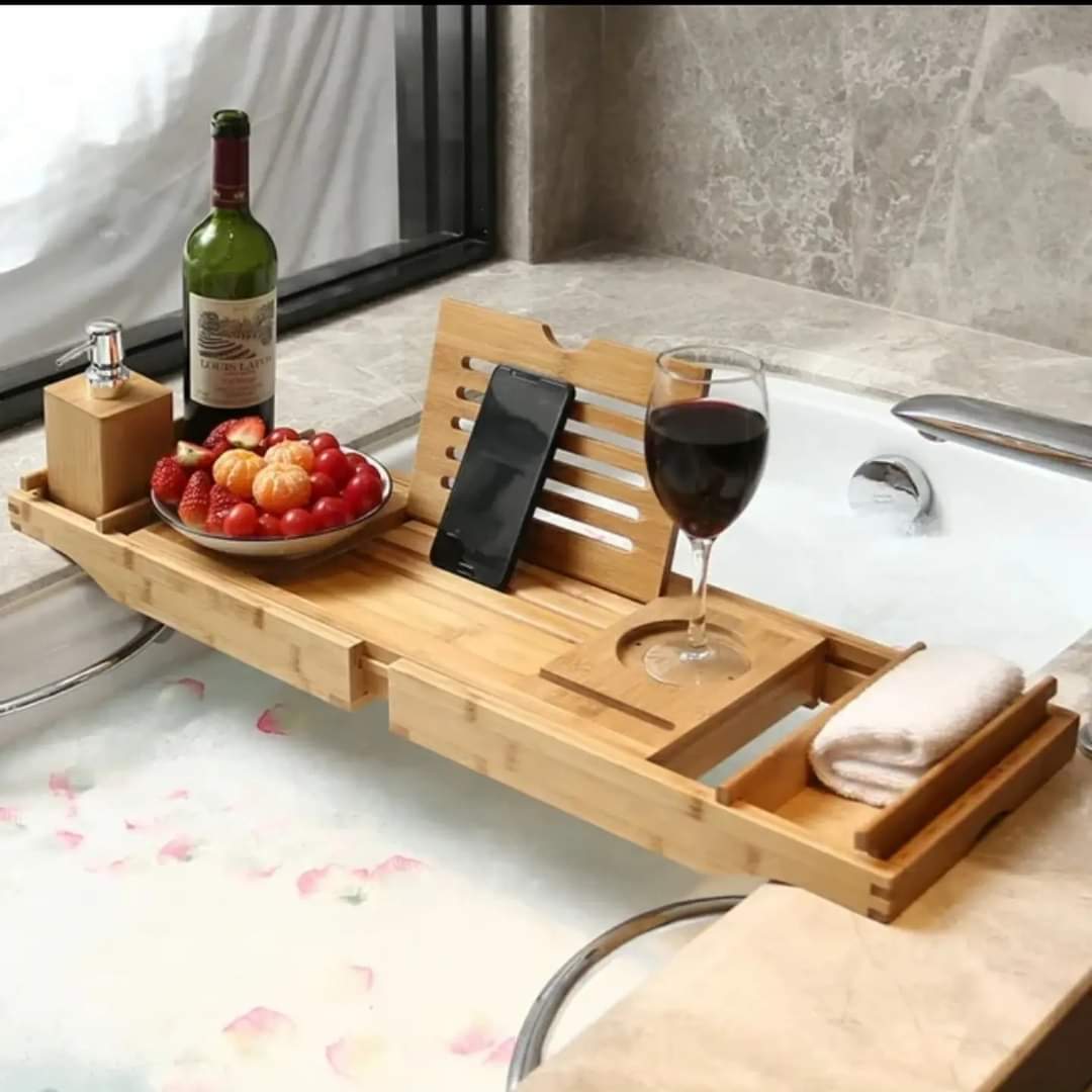 Skorter | Expandable Bamboo Bathtub/ Caddy Tray with Stands