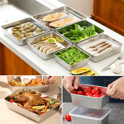 skorter | 304 Stainless Steel Square Plate with Lid Food Storage Container for the Kitchen