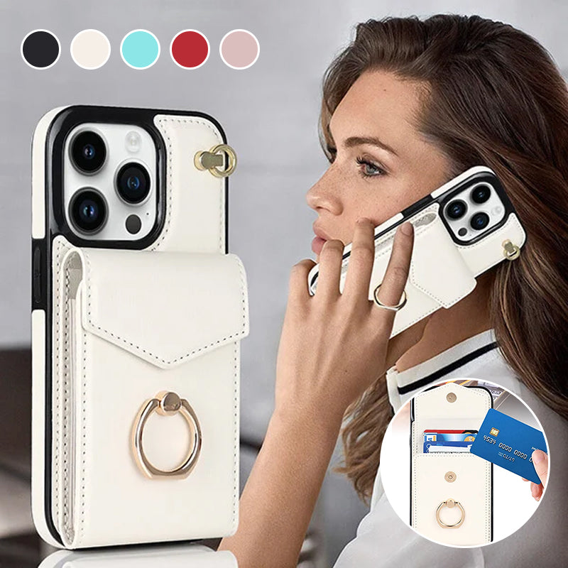 Skorter | Leather Wallet Case with Ring & Lanyard for iPhone