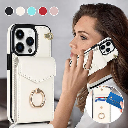 Skorter | Leather Wallet Case with Ring & Lanyard for iPhone