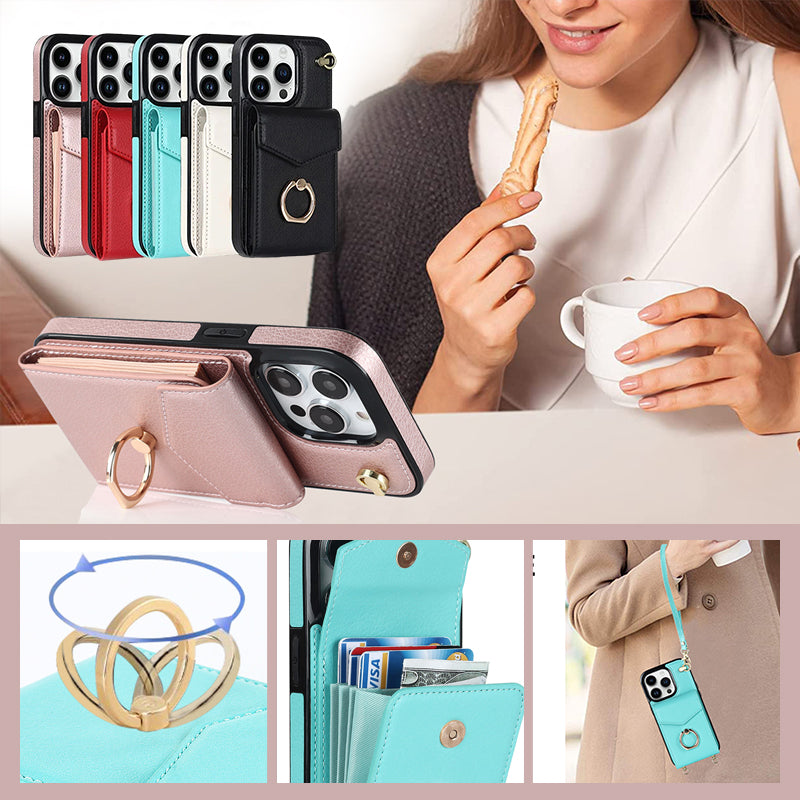 Skorter | Leather Wallet Case with Ring & Lanyard for iPhone
