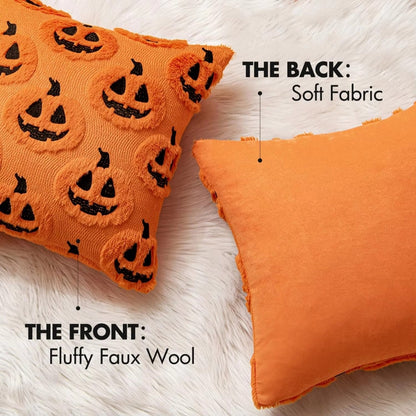 Skorter | Faux Fleece Halloween Pumpkin Cushion Cover