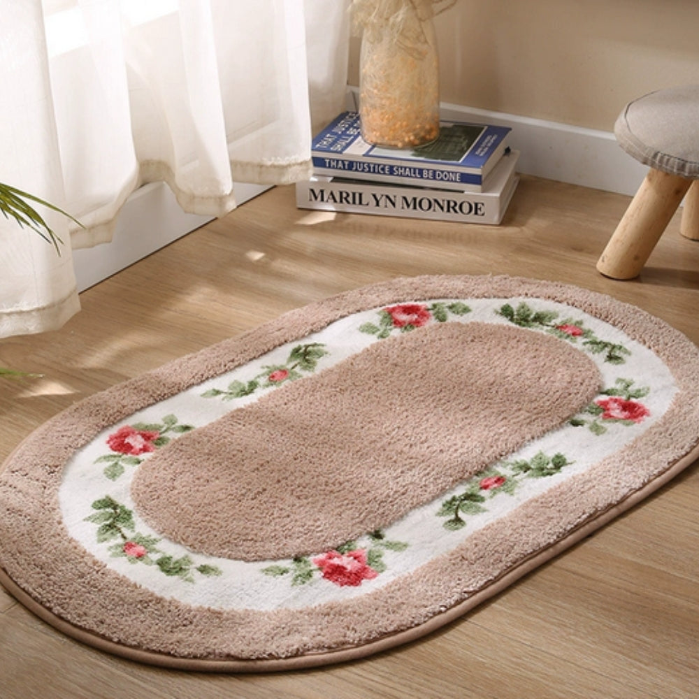Skorter | Floral Oval Plush Bath Mat