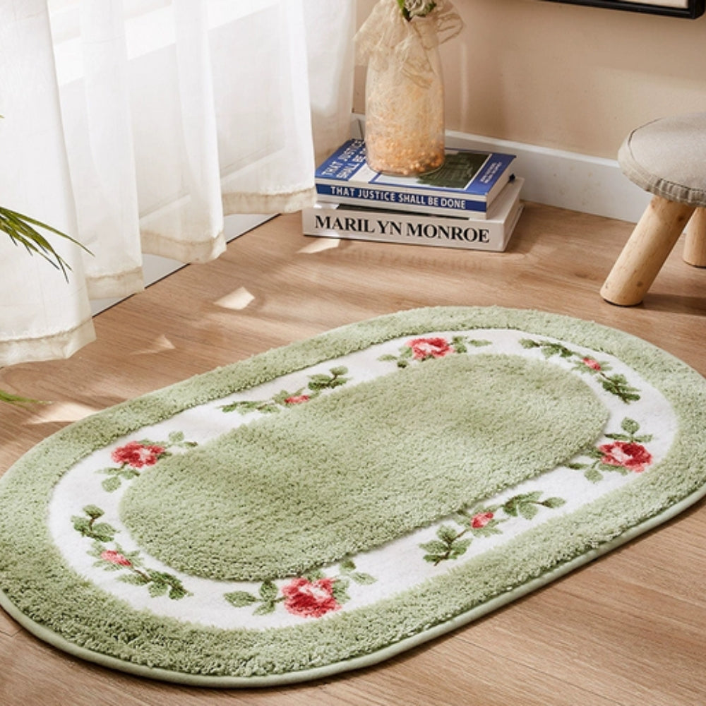 Skorter | Floral Oval Plush Bath Mat